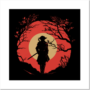 Red moon Samurai Posters and Art